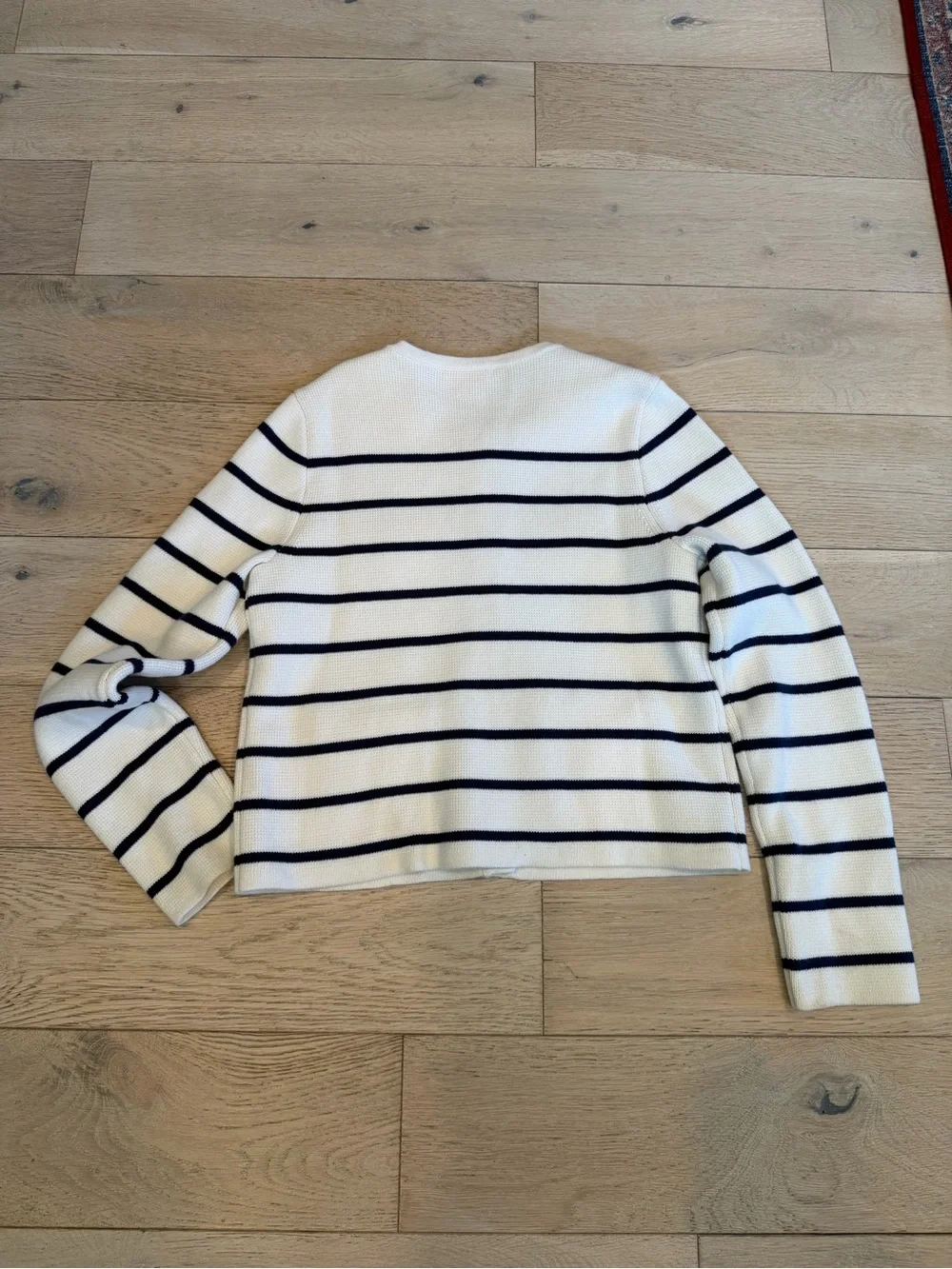 Crewcuts White and Navy Striped Knit Button Jacket with Gold Buttons
